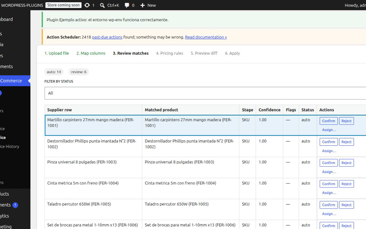 Review matches step showing matched, uncertain and unmatched rows